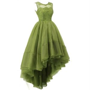 JAEDEN Prom Dress High Low, sleeveless, olive
